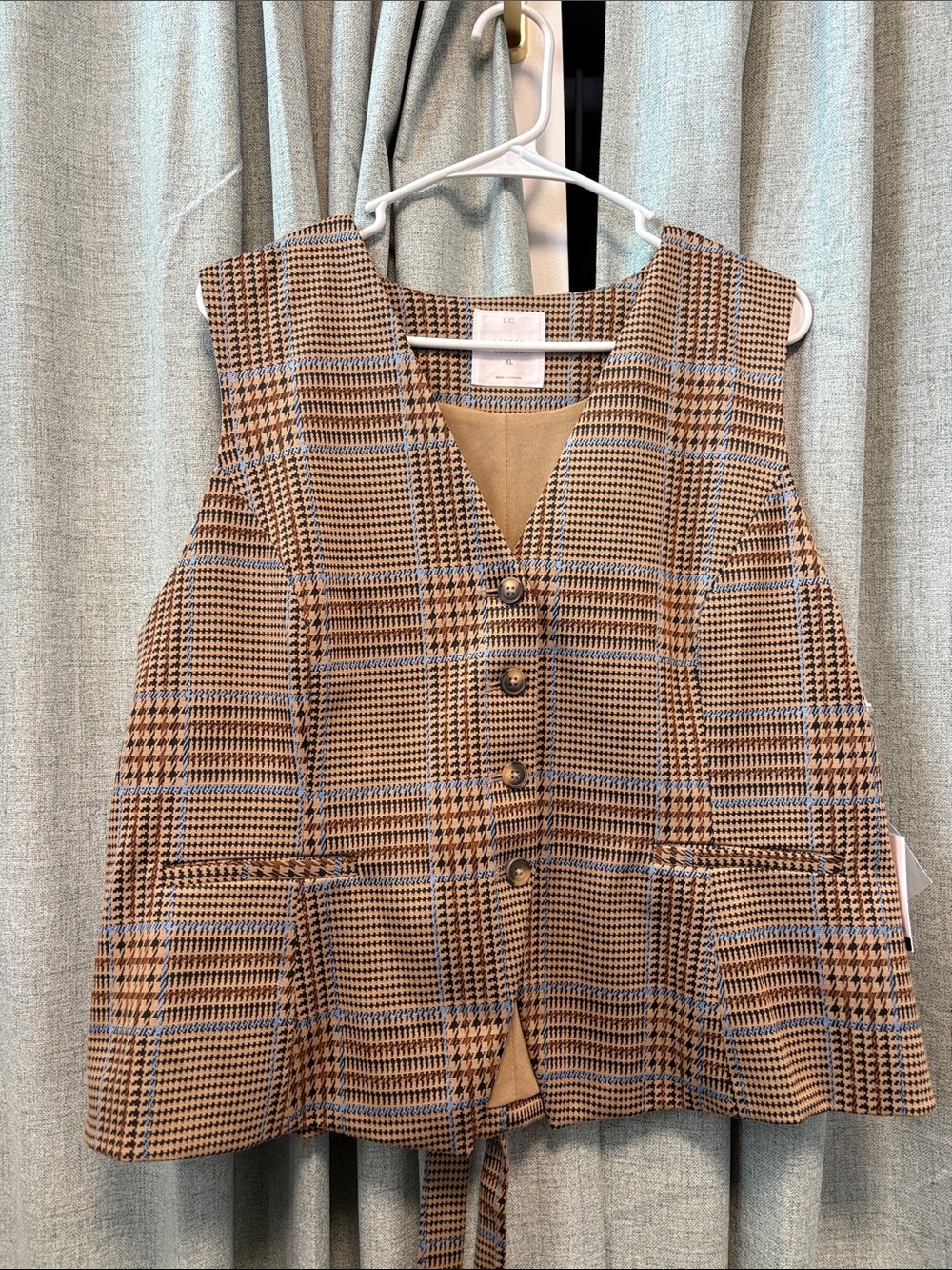 LC Lauren Conrad Brown Plaid Button-Front Vest with Blue Accents - Picture 1 of 4